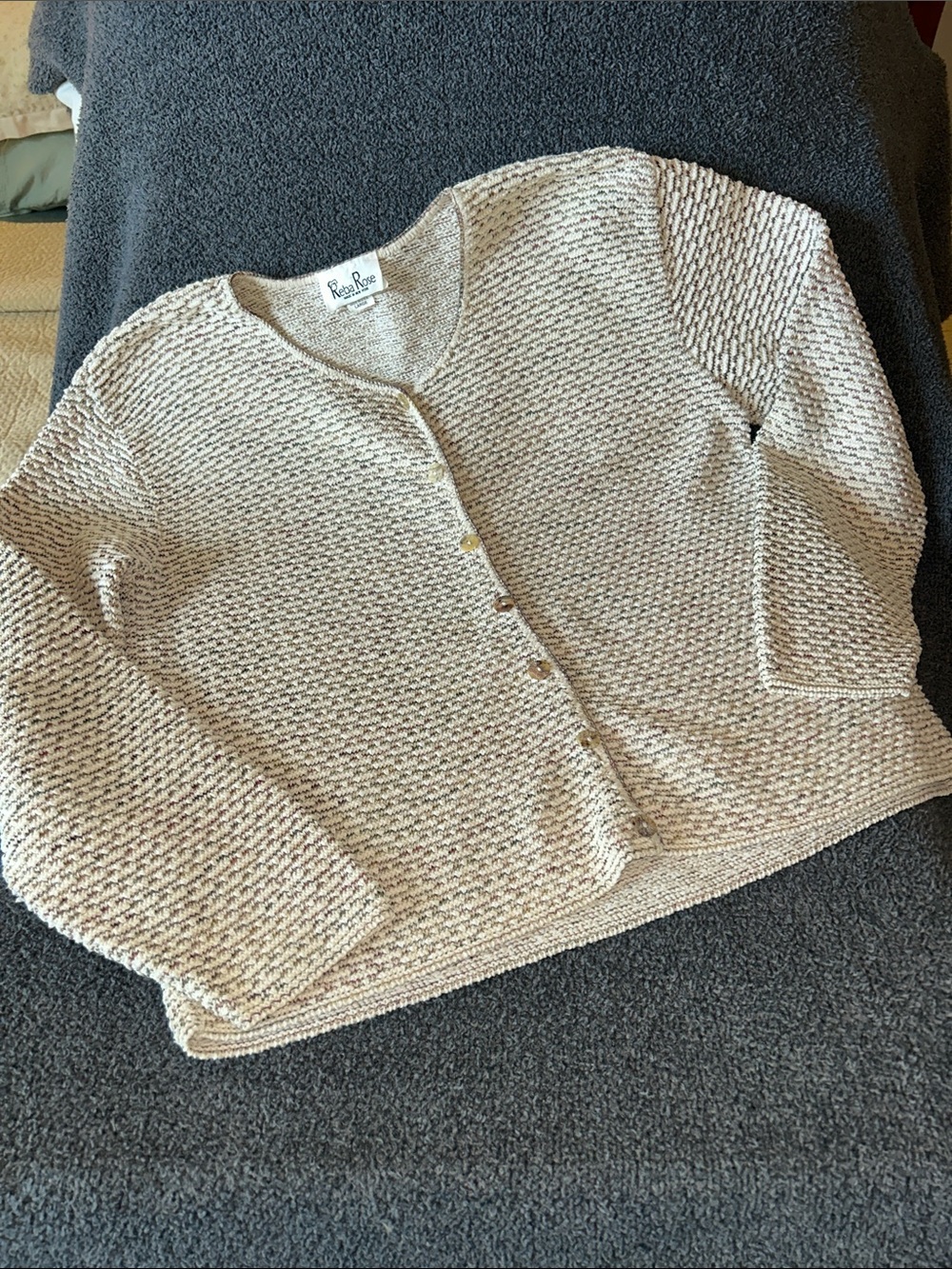 Vintage made in New York Cream-Beige Button Front Knit Cardigan